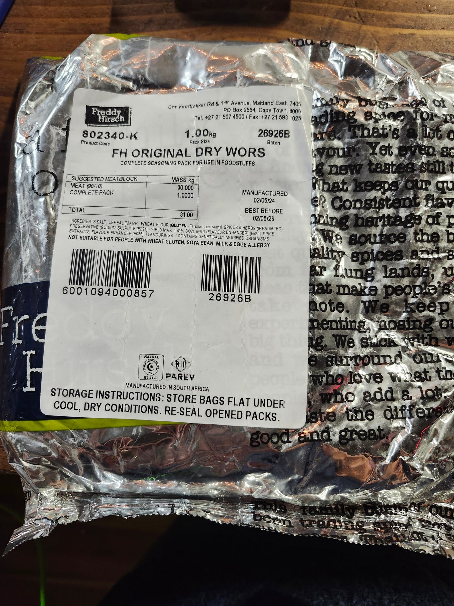 Freddy Hirsch Dry Wors 1kg